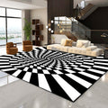 Sikunuo | Novelty Living Room Rug in Black and White 3D Circle Stripe Pattern Rug Polyester Pet-Friendly Washable Rug