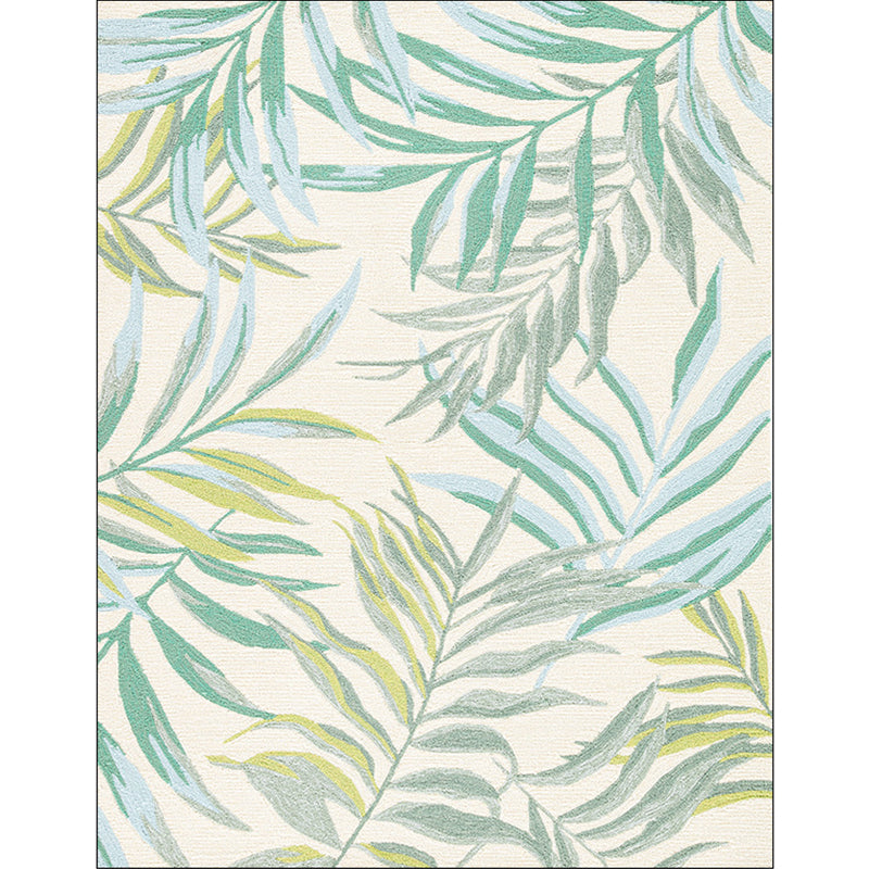 Sikunuo | Tropical Botanical Pattern Carpet with Leaf White and Yellow Polyester Carpet Machine Washable Non-Slip Carpet for the Bedroom