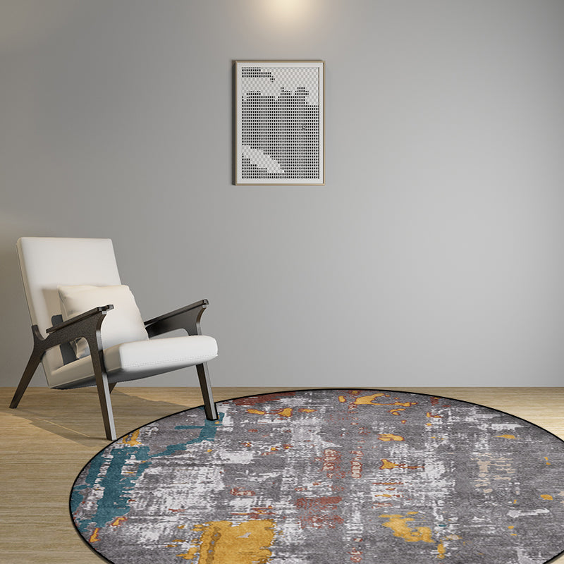Sikunuo | Industrial Abstract Rug Gray Polyester Rug Machine Washable Non-Slip Back Rug for Bedroom
