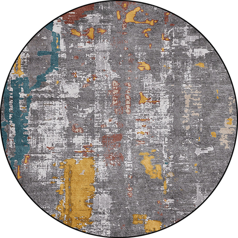 Sikunuo | Industrial Abstract Rug Gray Polyester Rug Machine Washable Non-Slip Back Rug for Bedroom