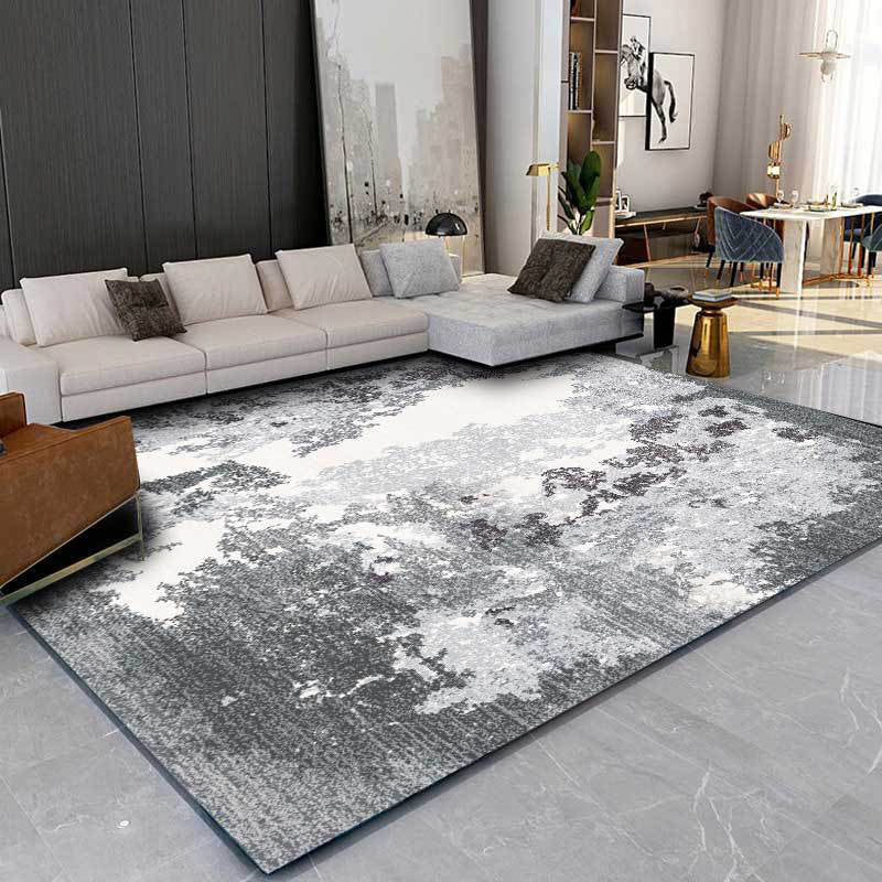 Sikunuo | Gray and white contemporary carpet polyester abstract rug washable non-slip backing rug for the living room