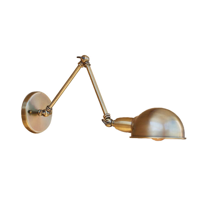 Sikunuo | Retro Dome Wall Lamp 1 Bulb Metal Wall Lighting with Swingarm in Brass/Chrome for Bathroom