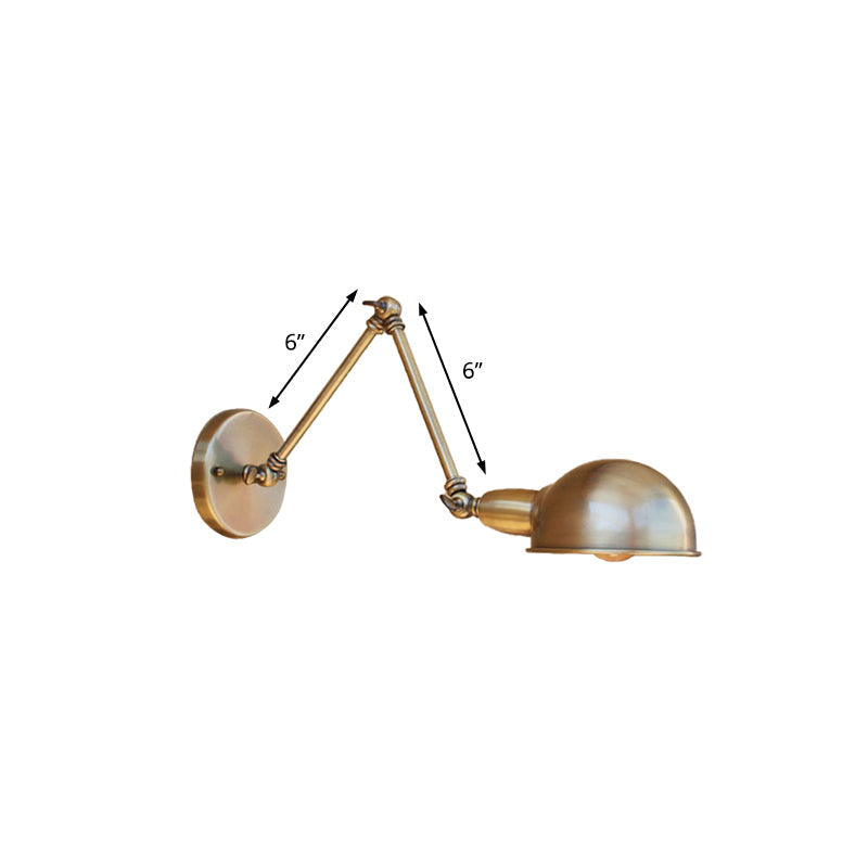 Sikunuo | Retro Dome Wall Lamp 1 Bulb Metal Wall Lighting with Swingarm in Brass/Chrome for Bathroom