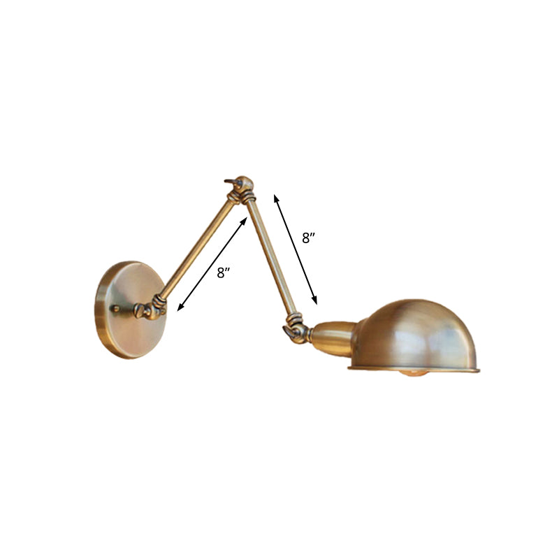 Sikunuo | Retro Dome Wall Lamp 1 Bulb Metal Wall Lighting with Swingarm in Brass/Chrome for Bathroom