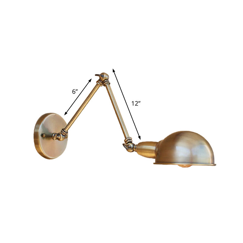 Sikunuo | Retro Dome Wall Lamp 1 Bulb Metal Wall Lighting with Swingarm in Brass/Chrome for Bathroom