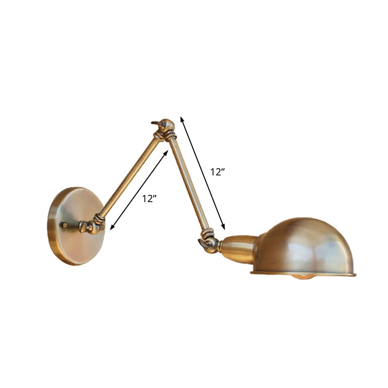 Sikunuo | Retro Dome Wall Lamp 1 Bulb Metal Wall Lighting with Swingarm in Brass/Chrome for Bathroom