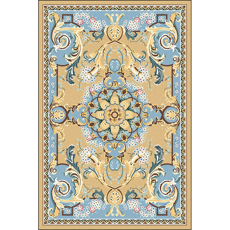 Sikunuo | Mediterranean Moroccan Carpet in Brown Floral Pattern Carpet Polyester Non-Slip Washable Living Room Carpet for Home Decor
