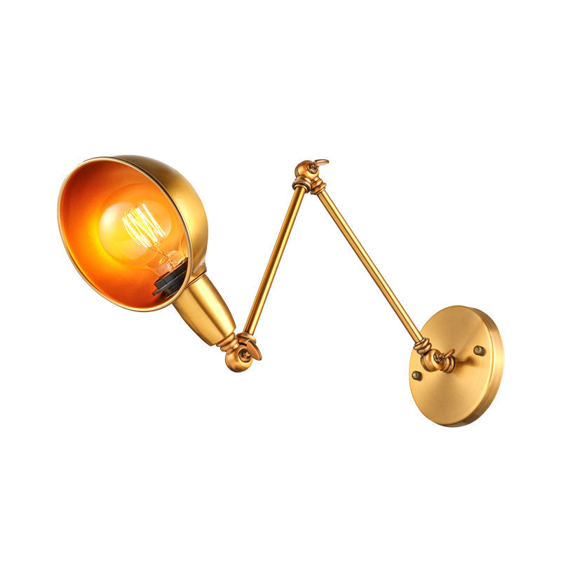 Sikunuo | Retro Dome Wall Lamp 1 Bulb Metal Wall Lighting with Swingarm in Brass/Chrome for Bathroom