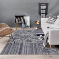 Sikunuo | Shabby Chic Flower Pattern Rug with Stripes Dark Gray Polyester Rug Machine Washable Non-Slip Rug for the Living Room