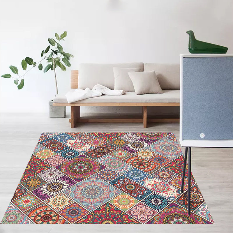 Sikunuo | Colorful Bedroom Carpet Moroccan Tiles Carpet Polyester Non-slip Backing Carpet