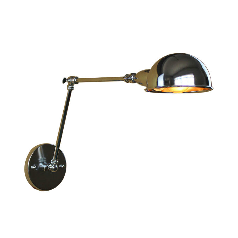 Sikunuo | Retro Dome Wall Lamp 1 Bulb Metal Wall Lighting with Swingarm in Brass/Chrome for Bathroom