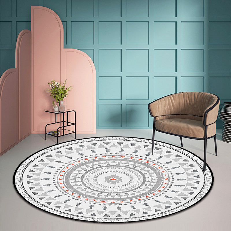 Sikunuo | Gray Bedroom Rug Southwestern Circle Triangle Pattern Area Rug Polyester Pet-Friendly Rug