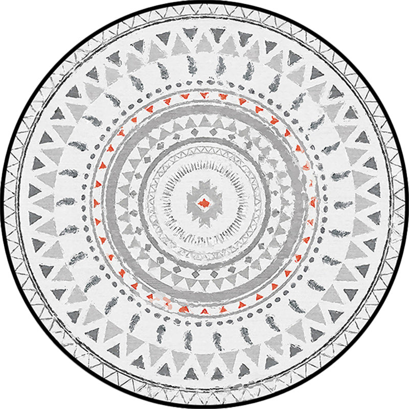 Sikunuo | Gray Bedroom Rug Southwestern Circle Triangle Pattern Area Rug Polyester Pet-Friendly Rug