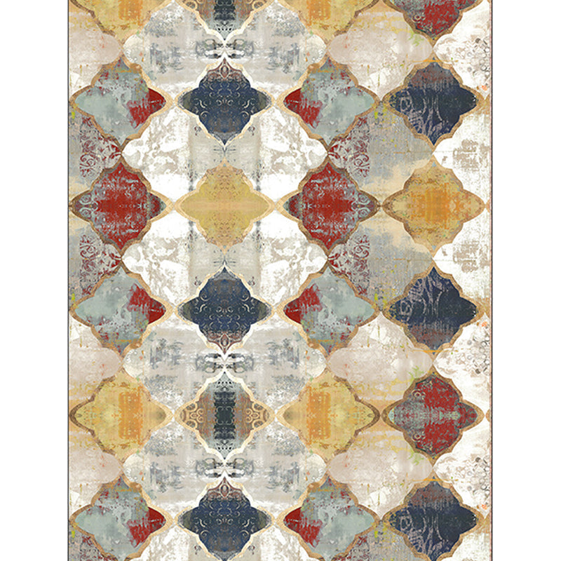 Sikunuo | Ivory Bedroom Rug Moroccan Geometric Pattern Area Rug Polyester Non-Slip Back Pet-Friendly Rug