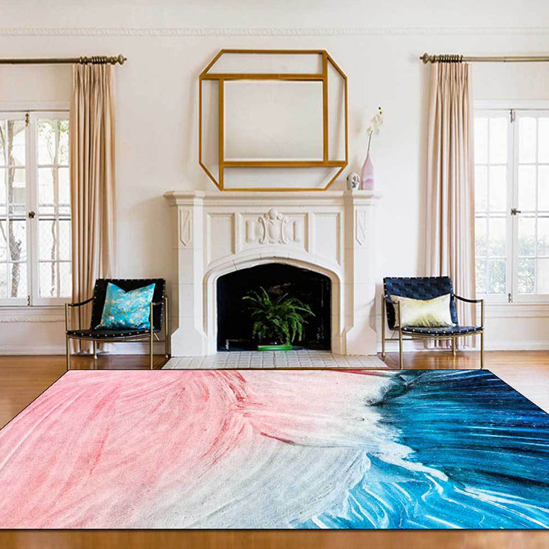 Sikunuo | Modern Living Room Rug in Pink and Blue Abstract Color Block Print Rug Polyester Washable Non-Slip Rug