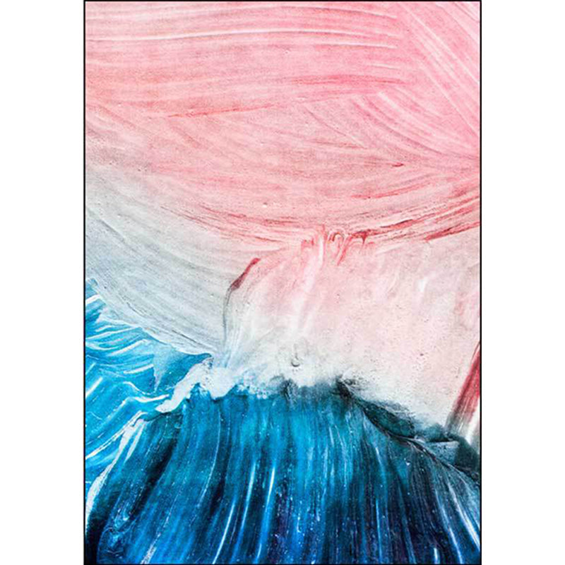 Sikunuo | Modern Living Room Rug in Pink and Blue Abstract Color Block Print Rug Polyester Washable Non-Slip Rug