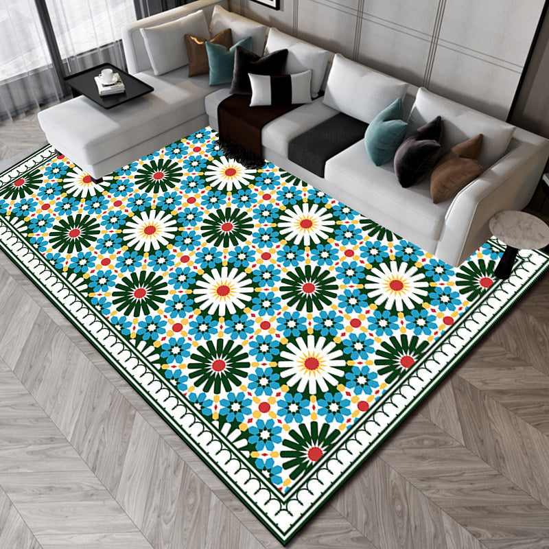 Sikunuo | Persian Moroccan rug in green geometric floral design rug made of Polyester pet-friendly rug for home decor