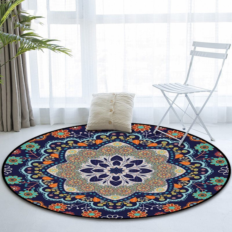 Sikunuo | Mediterranean Moroccan rug in blue floral pattern rug Polyester pet-friendly rug for home decoration
