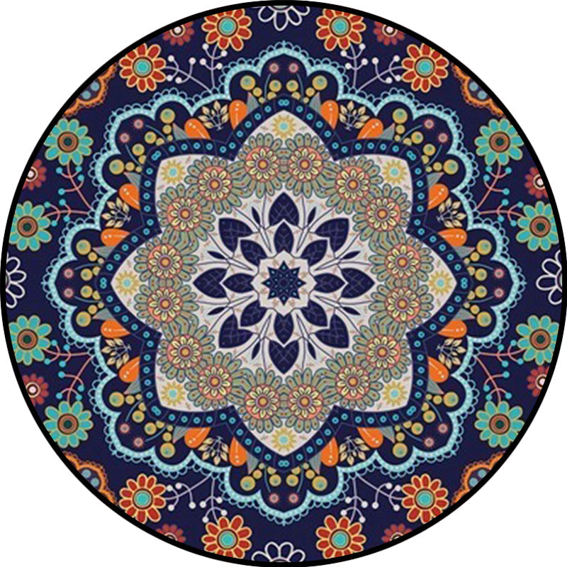 Sikunuo | Mediterranean Moroccan rug in blue floral pattern rug Polyester pet-friendly rug for home decoration