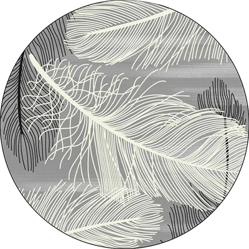 Sikunuo | Gray and Black Tropical Carpet Mainly Polyester Feather Print Carpet Washable Non-Slip Back Carpet for Living Room