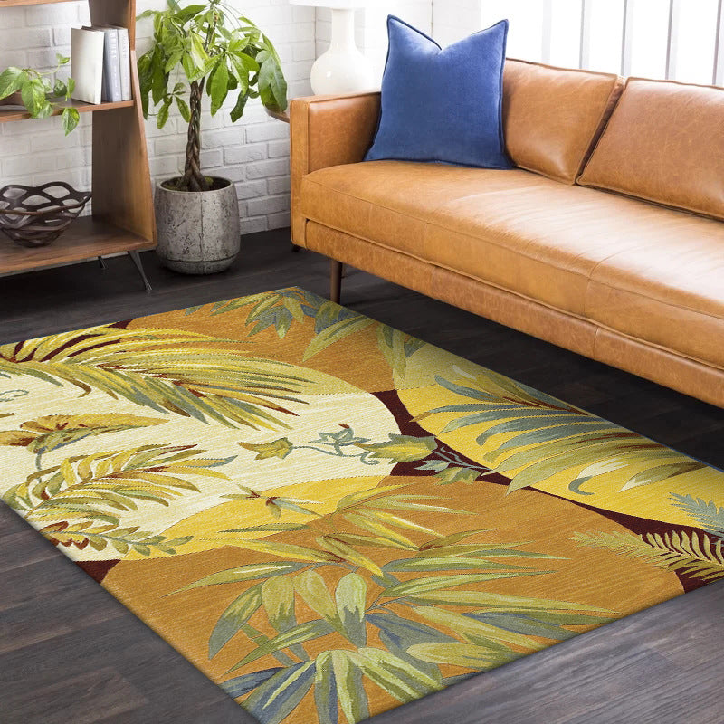 Sikunuo | Orange Modern Area Rug Polyester Botanical Pattern Rug Washable Non-Slip Backing Carpet for Living Room