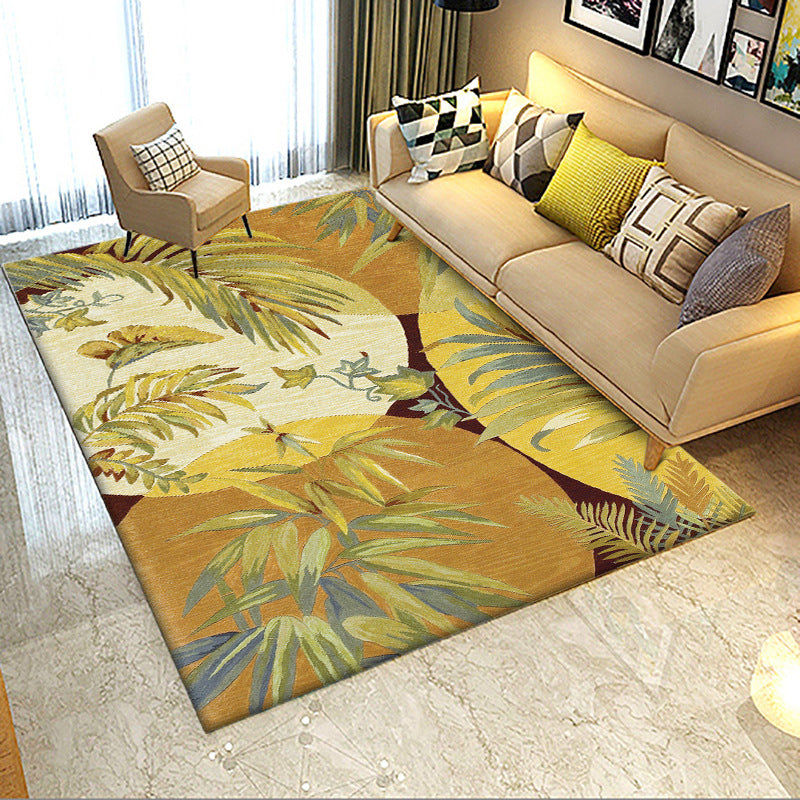 Sikunuo | Orange Modern Area Rug Polyester Botanical Pattern Rug Washable Non-Slip Backing Carpet for Living Room
