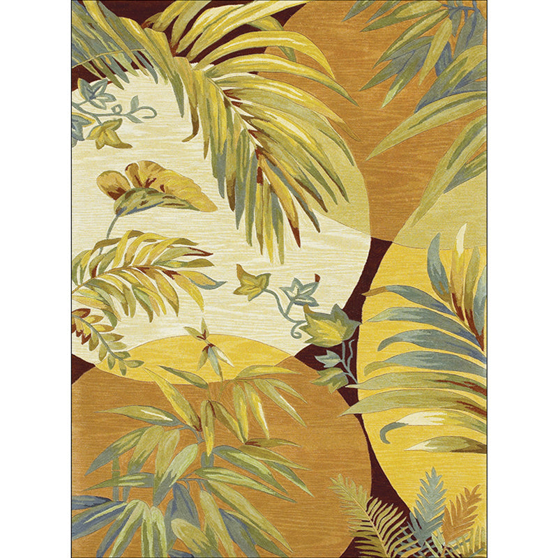 Sikunuo | Orange Modern Area Rug Polyester Botanical Pattern Rug Washable Non-Slip Backing Carpet for Living Room