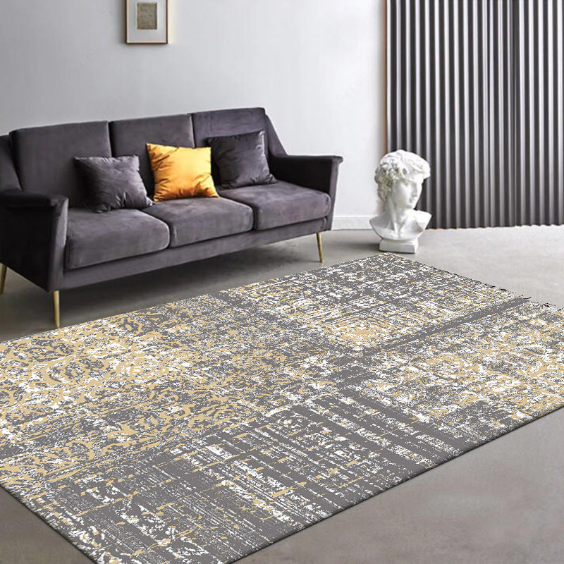 Sikunuo | Funky Abstract Carpet Gray Industrial Carpet Polyester Washable Non-Slip Underlay Carpet for Living Room
