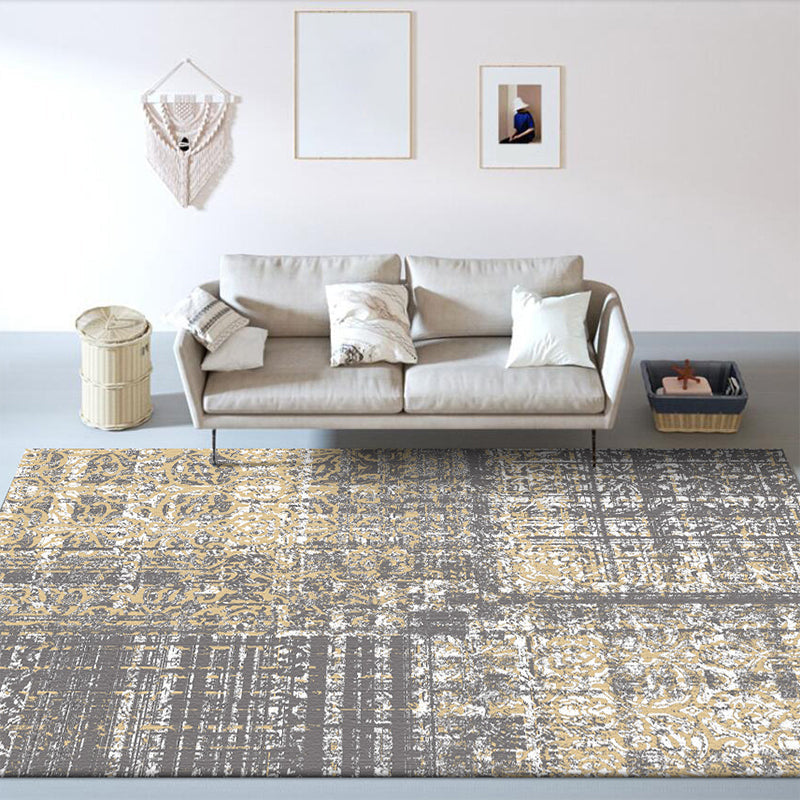 Sikunuo | Funky Abstract Carpet Gray Industrial Carpet Polyester Washable Non-Slip Underlay Carpet for Living Room