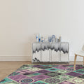 Sikunuo | Purple Bedroom Rug Moroccan Flower Diamond Pattern Area Rug Polyester Non-Slip Back Machine Washable Rug