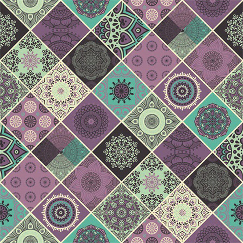 Sikunuo | Purple Bedroom Rug Moroccan Flower Diamond Pattern Area Rug Polyester Non-Slip Back Machine Washable Rug