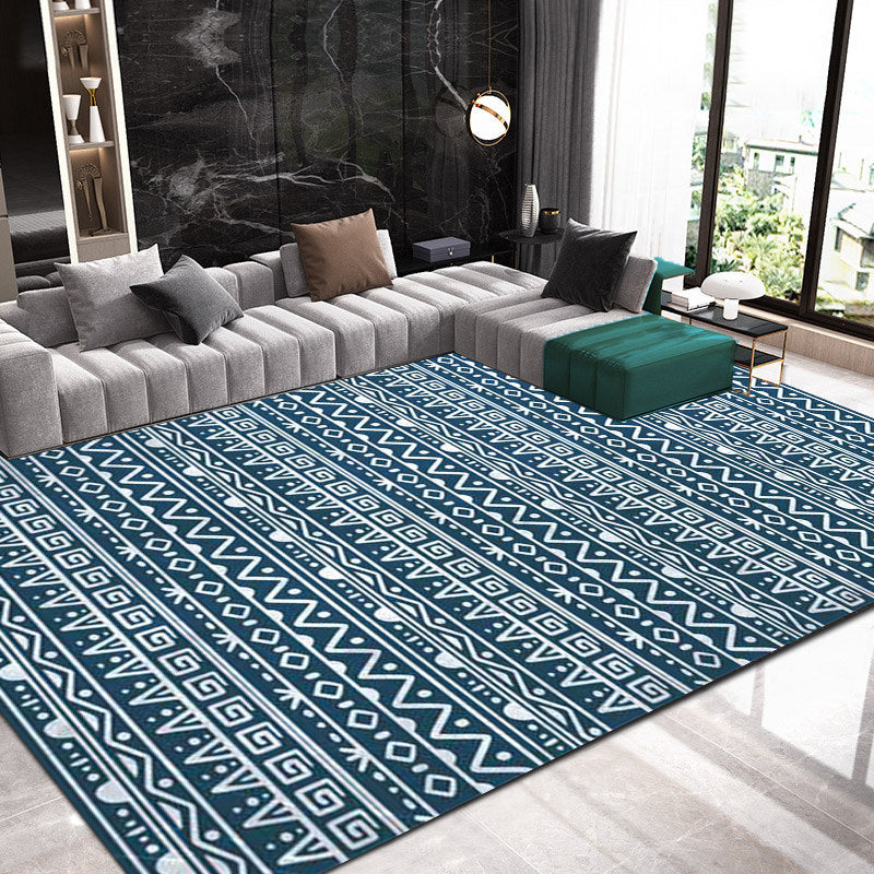 Sikunuo | American Southwestern rug in blue stripes, Greek key, wave pattern, rug, polyester, washable rug for home decor