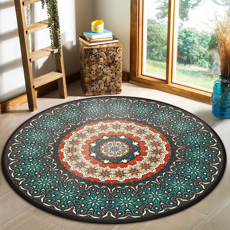 Sikunuo | Oriental Moroccan rug in blue floral pattern rug polyester pet-friendly rug for home decor