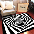 Sikunuo | Novelty Living Room Rug in Black and White 3D Stripe Pattern Rug Polyester Non-Slip Machine Washable Rug