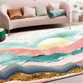 Sikunuo | Novelty Living Room Carpet Colorful Mountain Sun Bird Print Carpet Polyester Pet Friendly Stain Resistant Area Rug