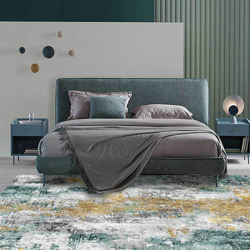 Sikunuo | Unique Abstract Area Rug Gold and Green Industrial Rug Polyester Washable Non-Slip Back Area Rug for Living Room