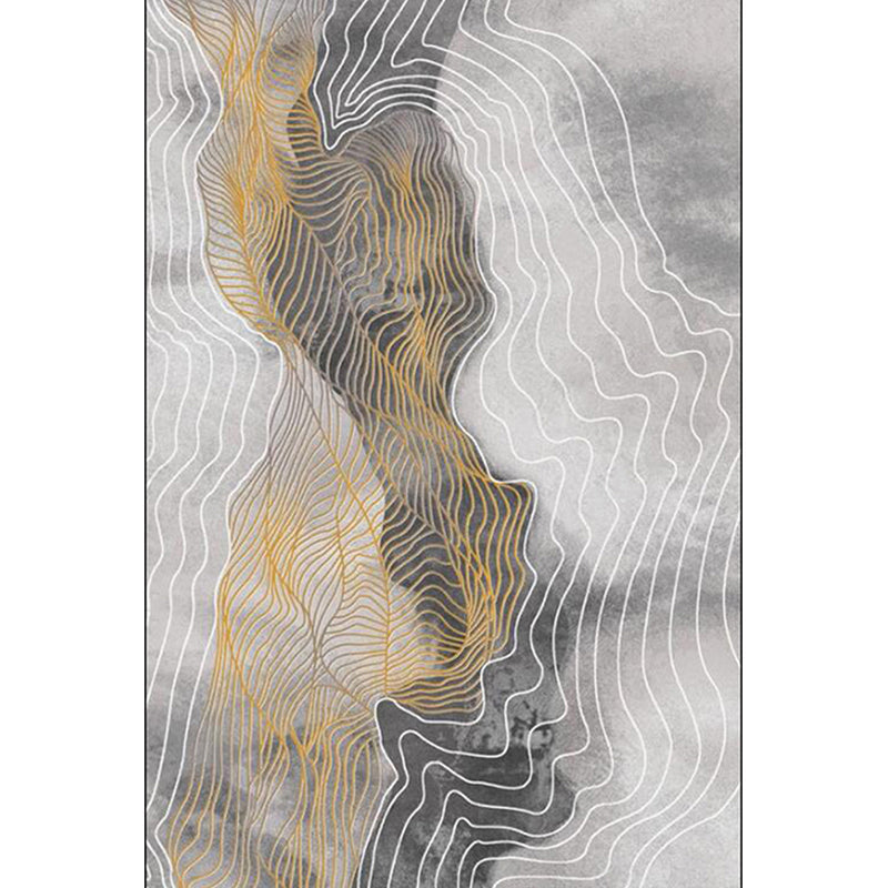 Sikunuo | Gray Bedroom Rug Modern Abstract Swirl Pattern Rug Polyester Machine Washable Non-Slip Back Rug