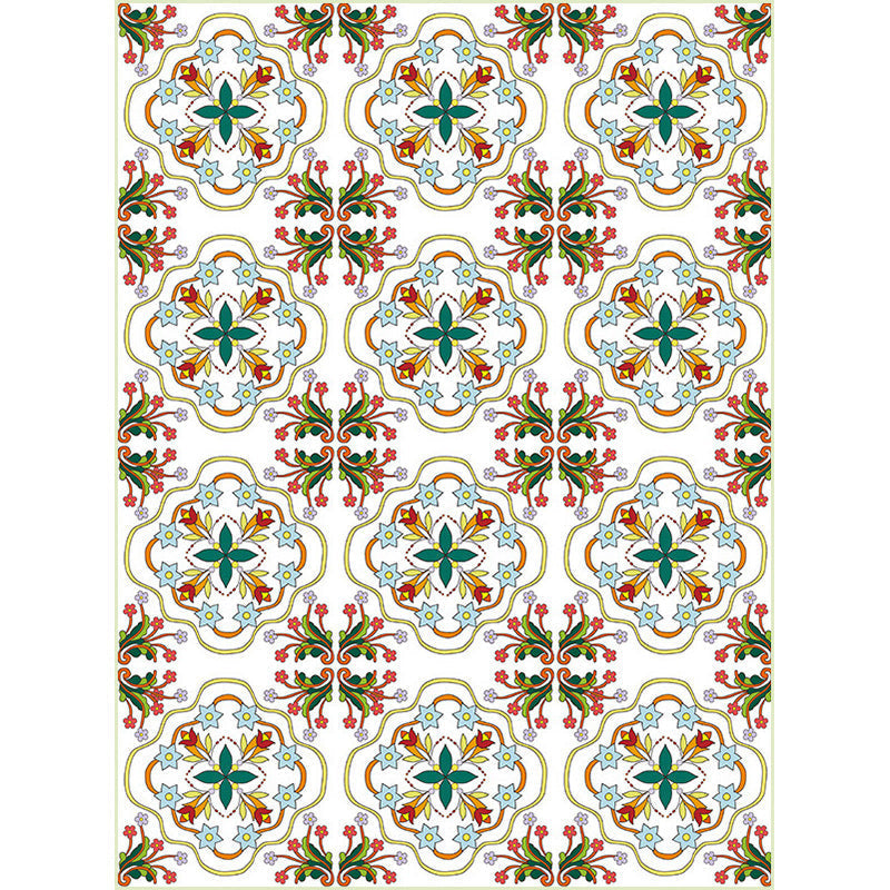 Sikunuo | Ivory Bedroom Carpet Moroccan Motif Pattern Carpet Polyester Washable Stain Resistant Carpet
