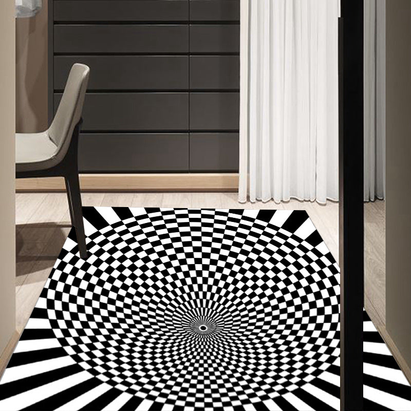 Sikunuo | Black-and-white bedroom rug novelty 3D small check pattern carpet polyester non-slip pet-friendly rug