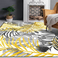 Sikunuo | Yellow and White Casual Carpet Polyester Leaf Print Carpet Washable Non-Slip Backing Rug for Living Room