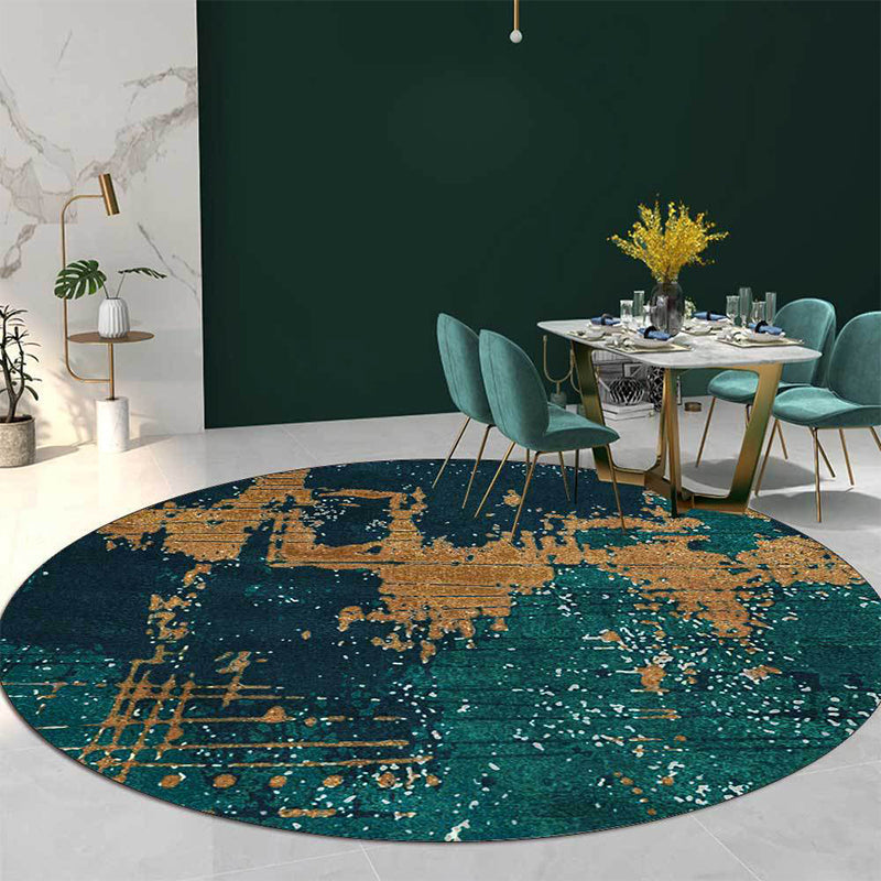 Sikunuo | Green and Golden Industrial Area Rug Polyester Abstract Rug Washable Non-Slip Back Carpet for Living Room