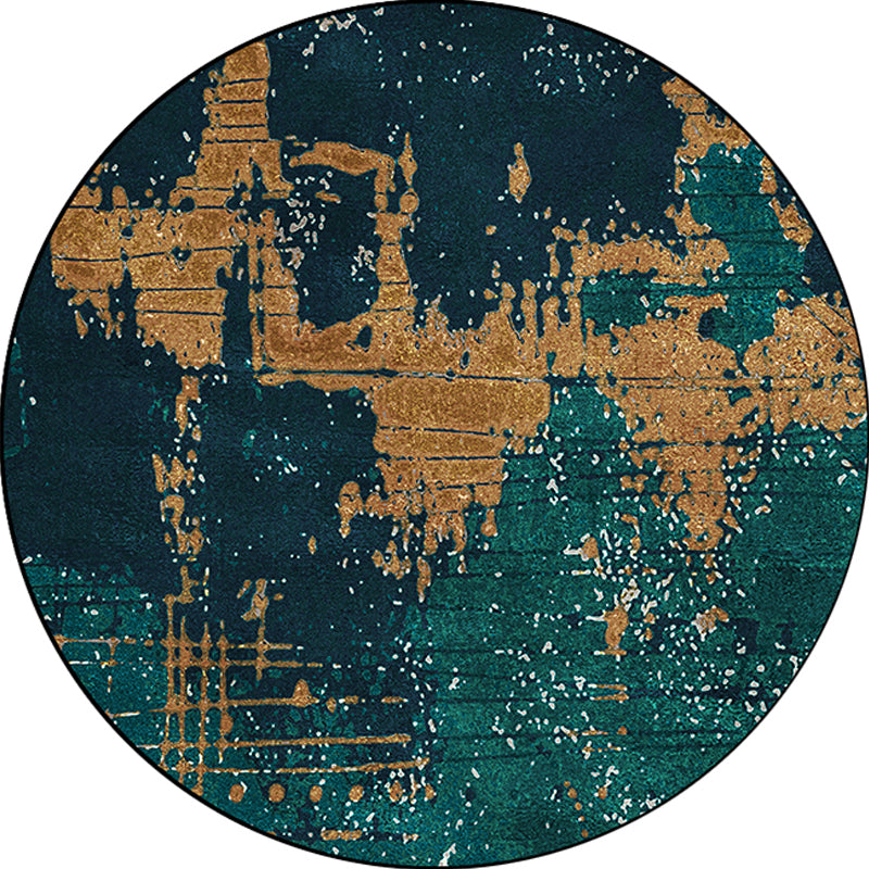 Sikunuo | Green and Golden Industrial Area Rug Polyester Abstract Rug Washable Non-Slip Back Carpet for Living Room