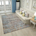 Sikunuo | Brown and blue industrial rug polyester abstract rug washable non-slip backing rug for the living room