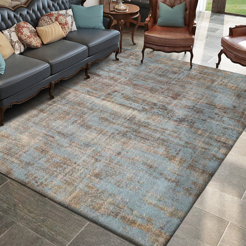 Sikunuo | Brown and blue industrial rug polyester abstract rug washable non-slip backing rug for the living room