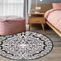 Sikunuo | Black-white Bedroom Carpet Southwestern Tribal Circle Design Carpet Polyester Non-slip Washable Carpet