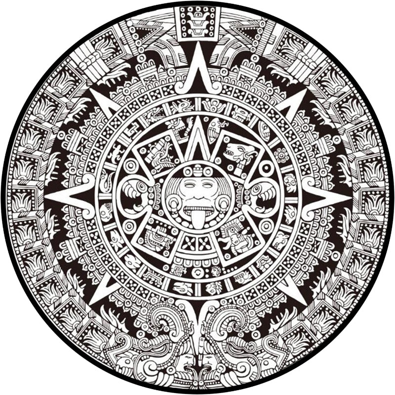 Sikunuo | Black-white Bedroom Carpet Southwestern Tribal Circle Design Carpet Polyester Non-slip Washable Carpet