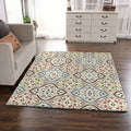 Sikunuo | Ivory Bedroom Carpet Moroccan Motif Pattern Carpet Polyester Washable Stain Resistant Carpet