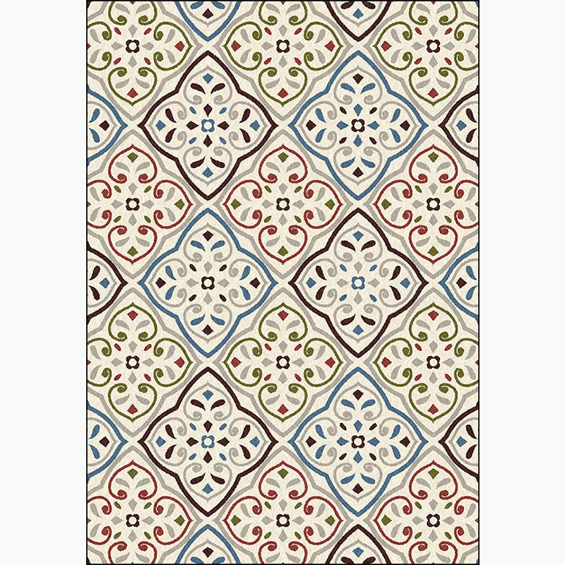 Sikunuo | Ivory Bedroom Carpet Moroccan Motif Pattern Carpet Polyester Washable Stain Resistant Carpet