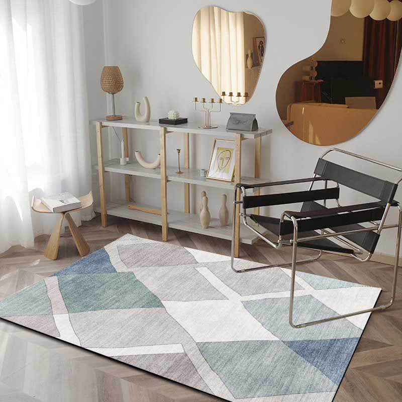 Sikunuo | Resourceful Living Room Carpet in Ivory Diamond Print Carpet Polyester Machine Washable Anti-Slip Area Rug
