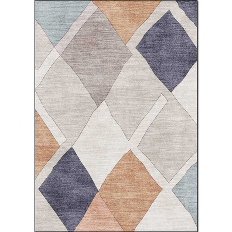 Sikunuo | Resourceful Living Room Carpet in Ivory Diamond Print Carpet Polyester Machine Washable Anti-Slip Area Rug
